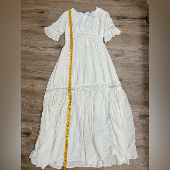 Baltic Born Rayne Deep V Swiss Dot Ivory Maxi Dress Wedding Anniversary Size M - Picture 10 of 12